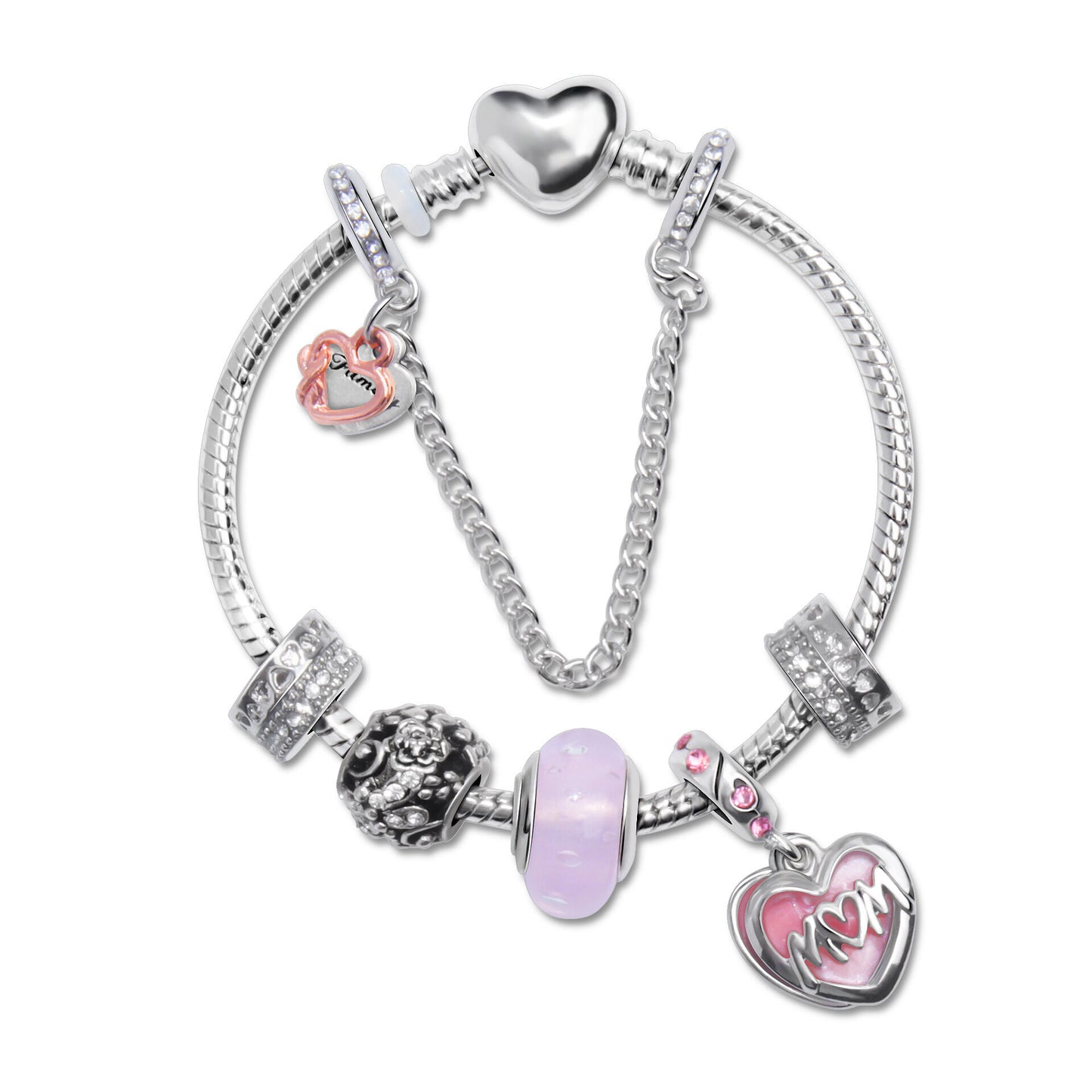 Heart Charm Beaded Bracelet with Crystals(20cm) V1132-NSSL55-20