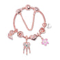 Rose Gold Bracelet with Dreamcatcher & Lily Pendant, Crystal Zircon Beads(17cm) V1132-NSSL56-17