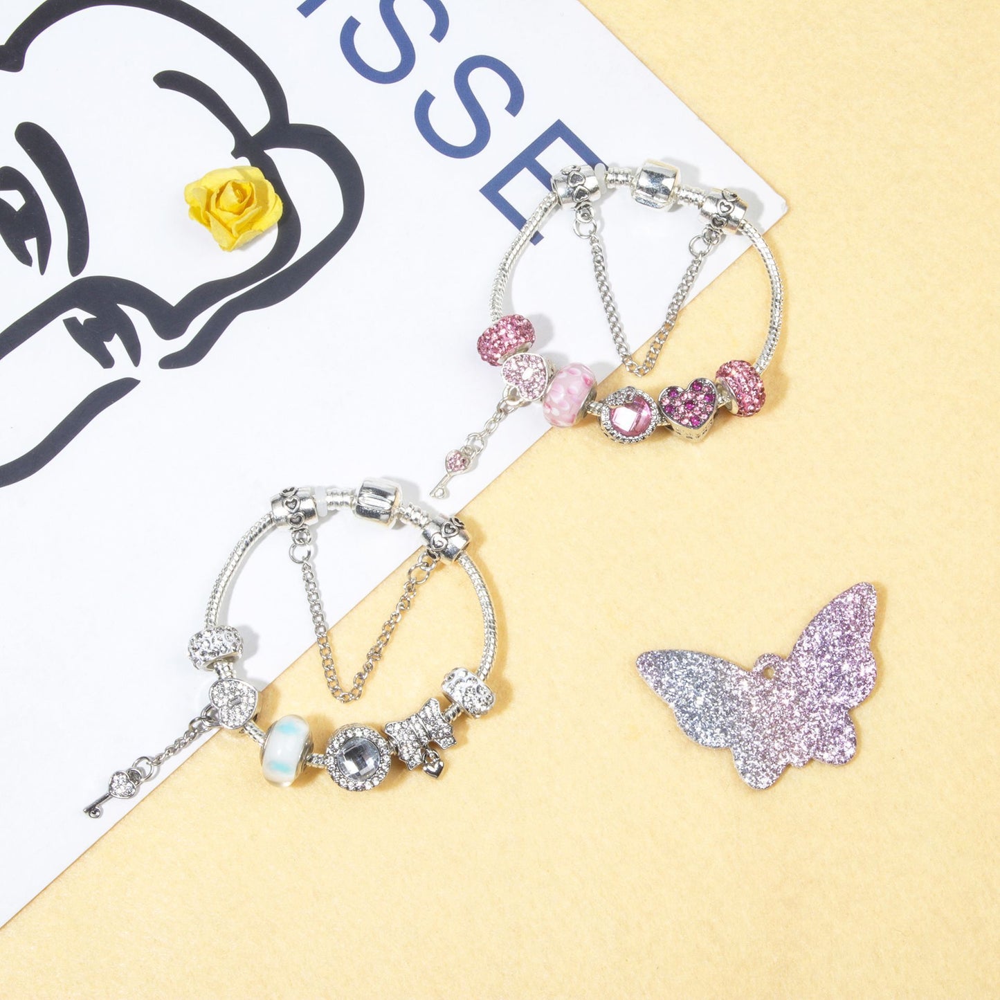 Classic Rhinestone-Inlaid Glass Bead Dreamcatcher Bracelet(pink-16cm) V1132-NSSL57-PINK-16