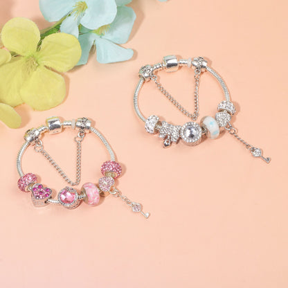Classic Rhinestone-Inlaid Glass Bead Dreamcatcher Bracelet(pink-17cm) V1132-NSSL57-PINK-17