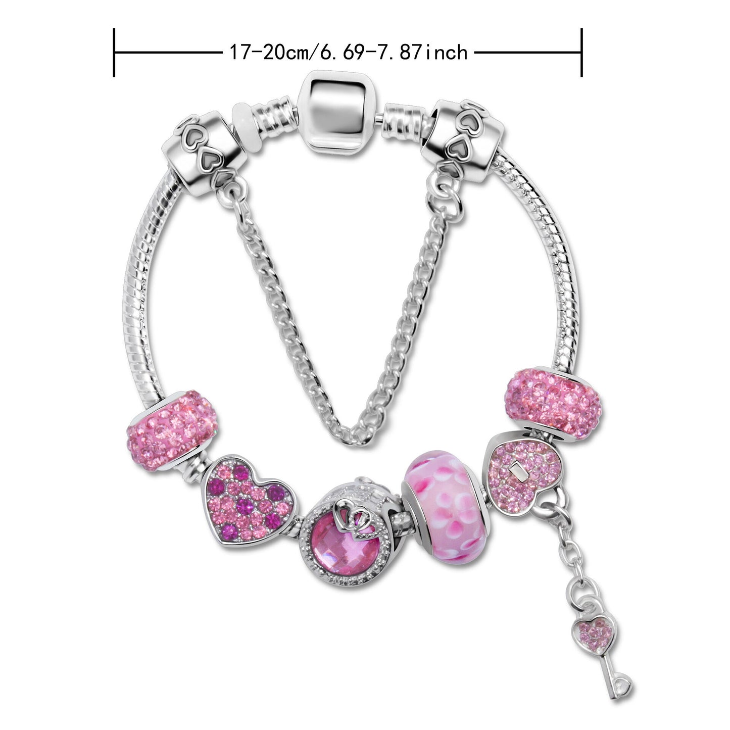 Classic Rhinestone-Inlaid Glass Bead Dreamcatcher Bracelet(pink-18cm) V1132-NSSL57-PINK-18