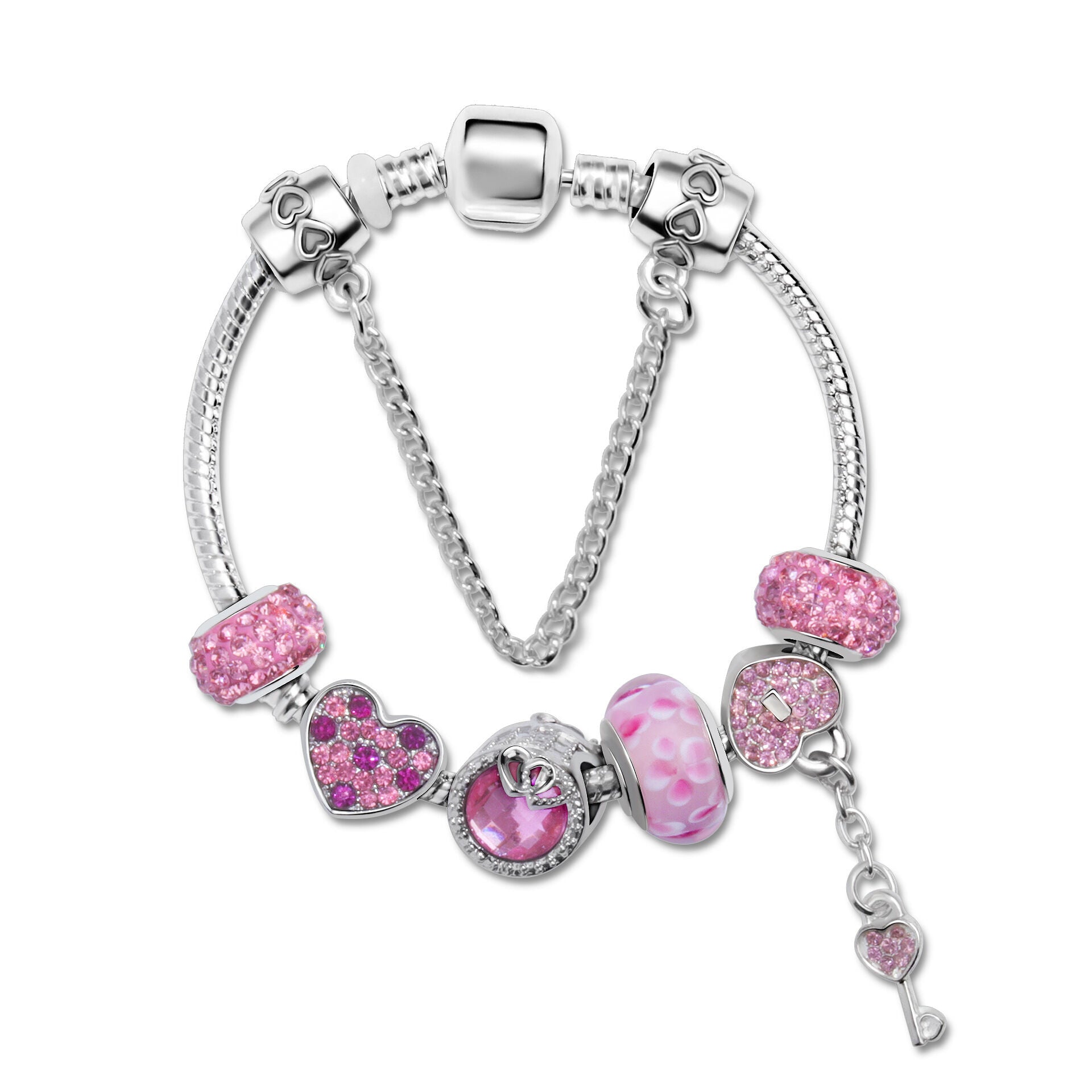 Classic Rhinestone-Inlaid Glass Bead Dreamcatcher Bracelet(pink-19cm) V1132-NSSL57-PINK-19