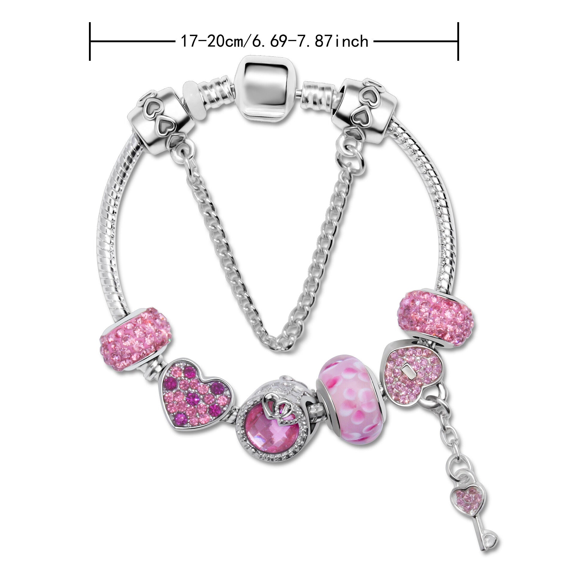 Classic Rhinestone-Inlaid Glass Bead Dreamcatcher Bracelet(pink-19cm) V1132-NSSL57-PINK-19