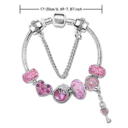 Classic Rhinestone-Inlaid Glass Bead Dreamcatcher Bracelet(pink-19cm) V1132-NSSL57-PINK-19
