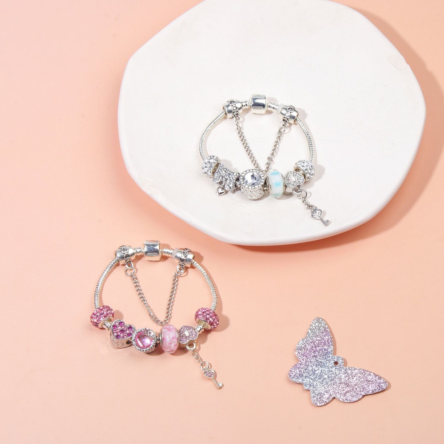 Classic Rhinestone-Inlaid Glass Bead Dreamcatcher Bracelet(pink-20cm) V1132-NSSL57-PINK-20