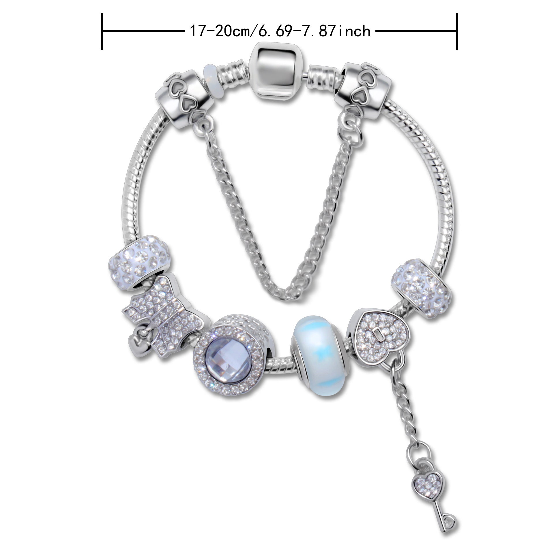 Classic Rhinestone-Inlaid Glass Bead Dreamcatcher Bracelet(silver-18cm) V1132-NSSL57-SILVER-18