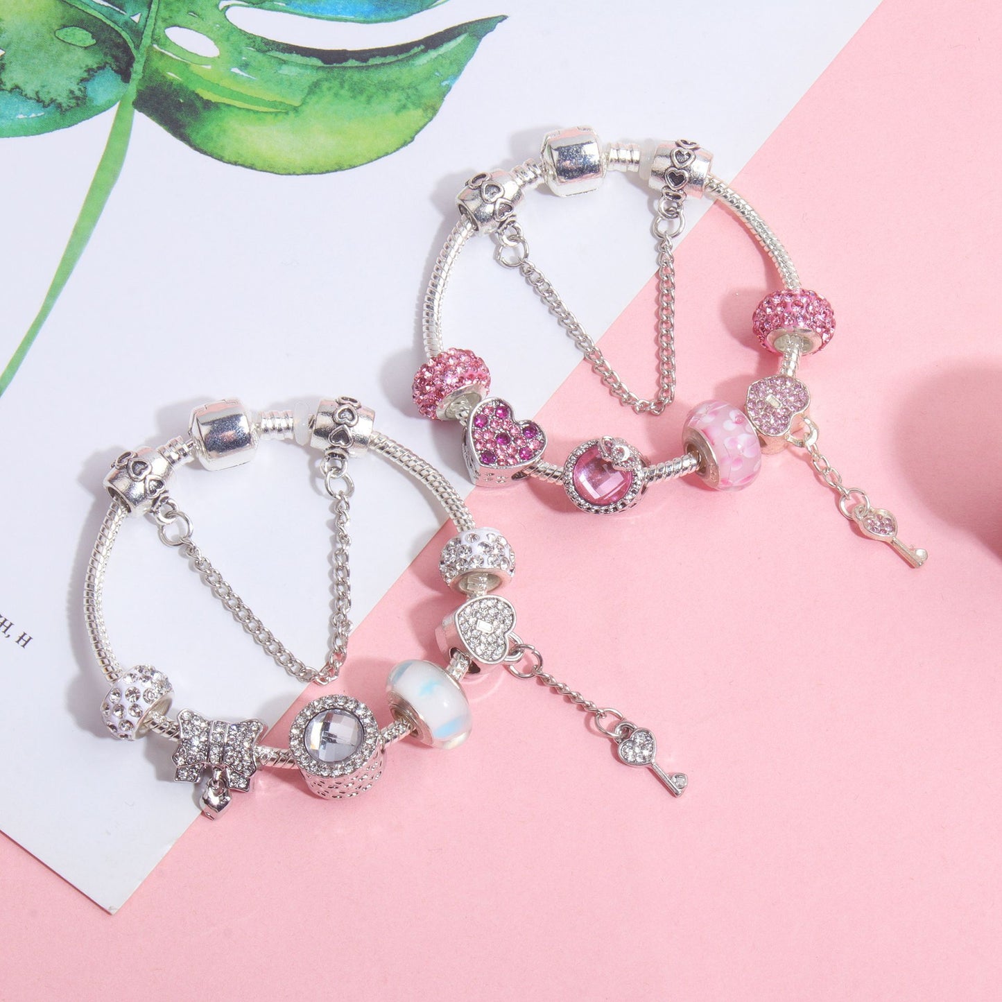 Classic Rhinestone-Inlaid Glass Bead Dreamcatcher Bracelet(silver-18cm) V1132-NSSL57-SILVER-18