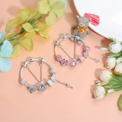 Classic Rhinestone-Inlaid Glass Bead Dreamcatcher Bracelet(silver-21cm) V1132-NSSL57-SILVER-21