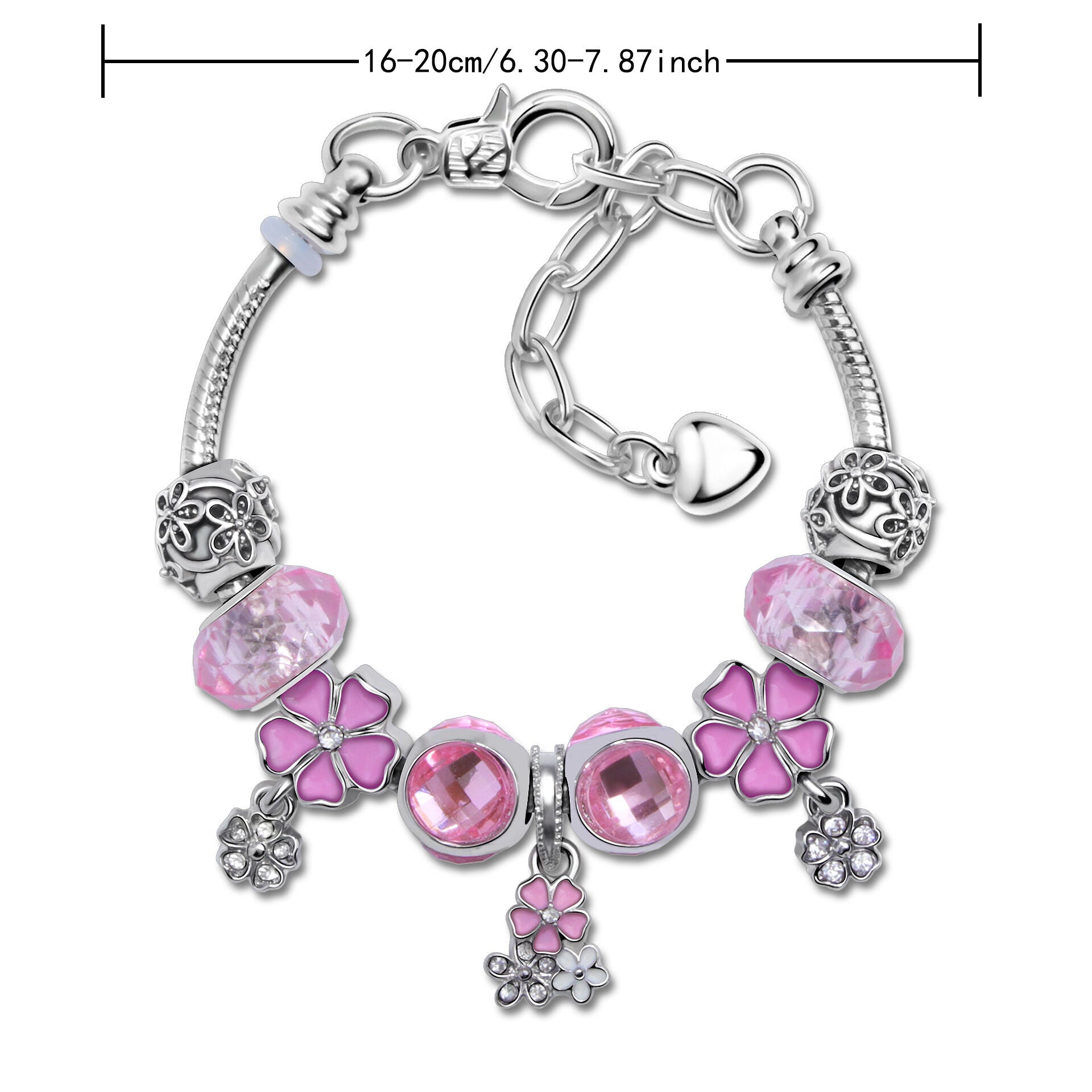 Romantic Floral Big Glass Bead Petal Pendant DIY Bracelet(pink-16cm) V1132-NSSL59-PINK-16