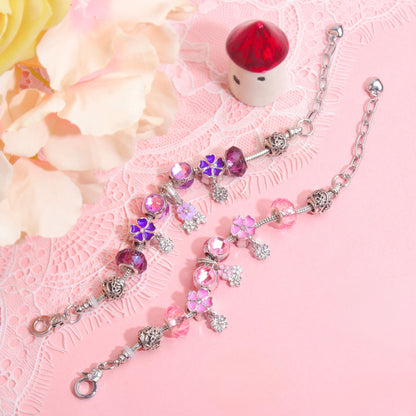 Romantic Floral Big Glass Bead Petal Pendant DIY Bracelet(pink-16cm) V1132-NSSL59-PINK-16