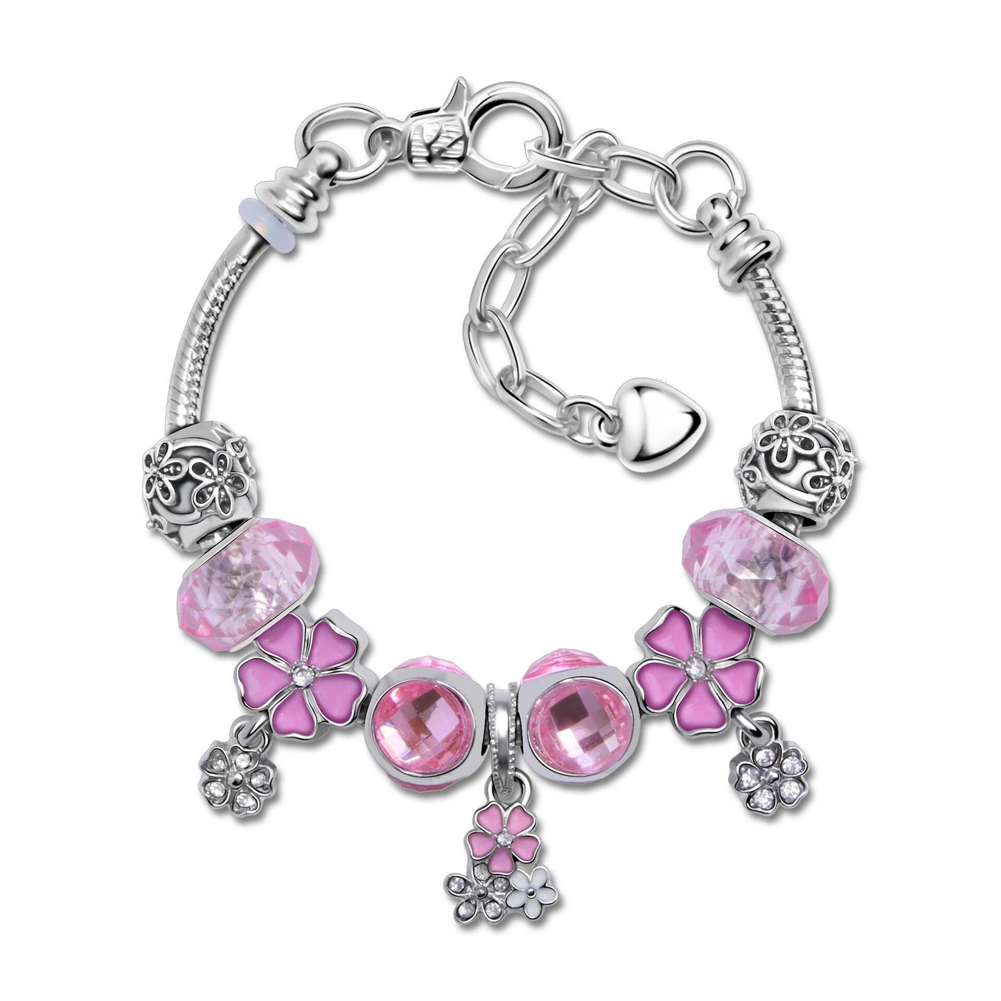 Romantic Floral Big Glass Bead Petal Pendant DIY Bracelet(pink-17cm) V1132-NSSL59-PINK-17