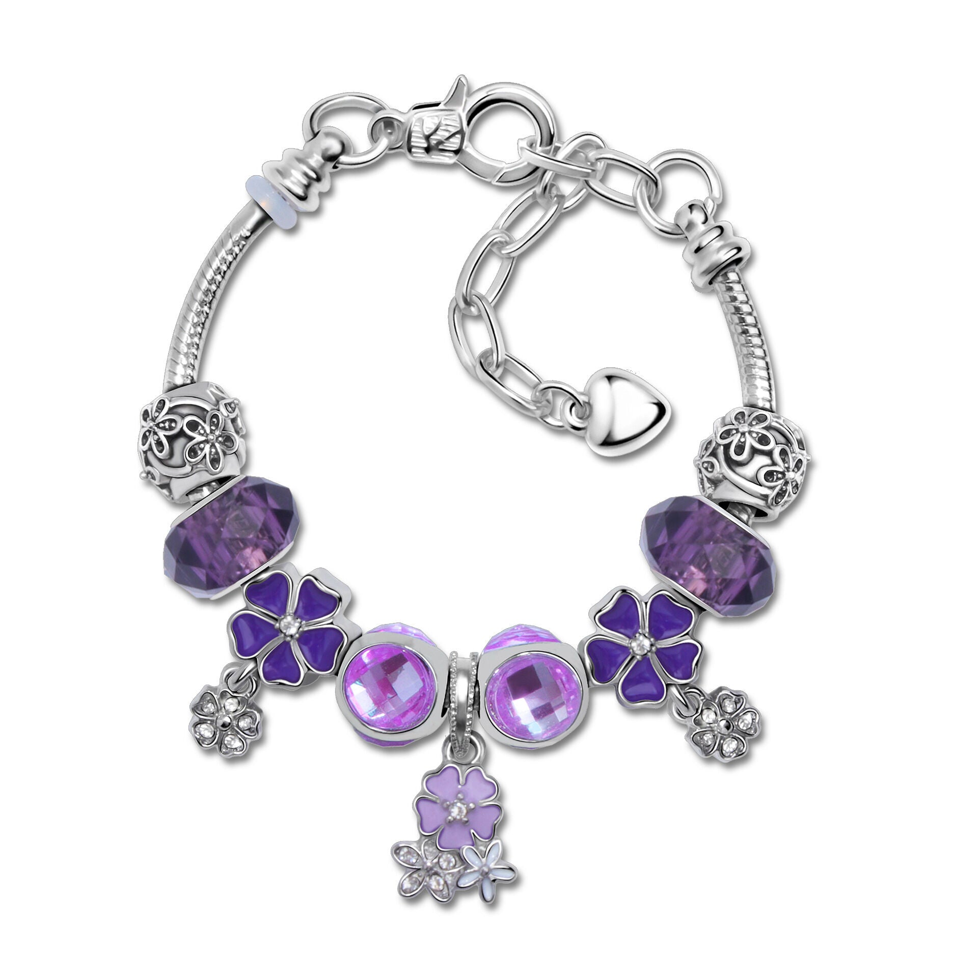 Romantic Floral Big Glass Bead Petal Pendant DIY Bracelet(purple-20cm) V1132-NSSL59-PURPLE-20