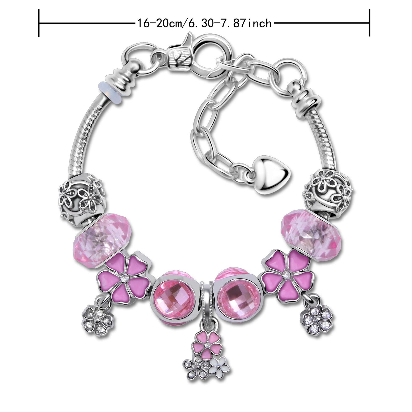 Romantic Floral Big Glass Bead Petal Pendant DIY Bracelet(purple-20cm) V1132-NSSL59-PURPLE-20