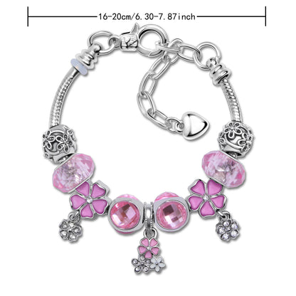 Romantic Floral Big Glass Bead Petal Pendant DIY Bracelet(purple-20cm) V1132-NSSL59-PURPLE-20
