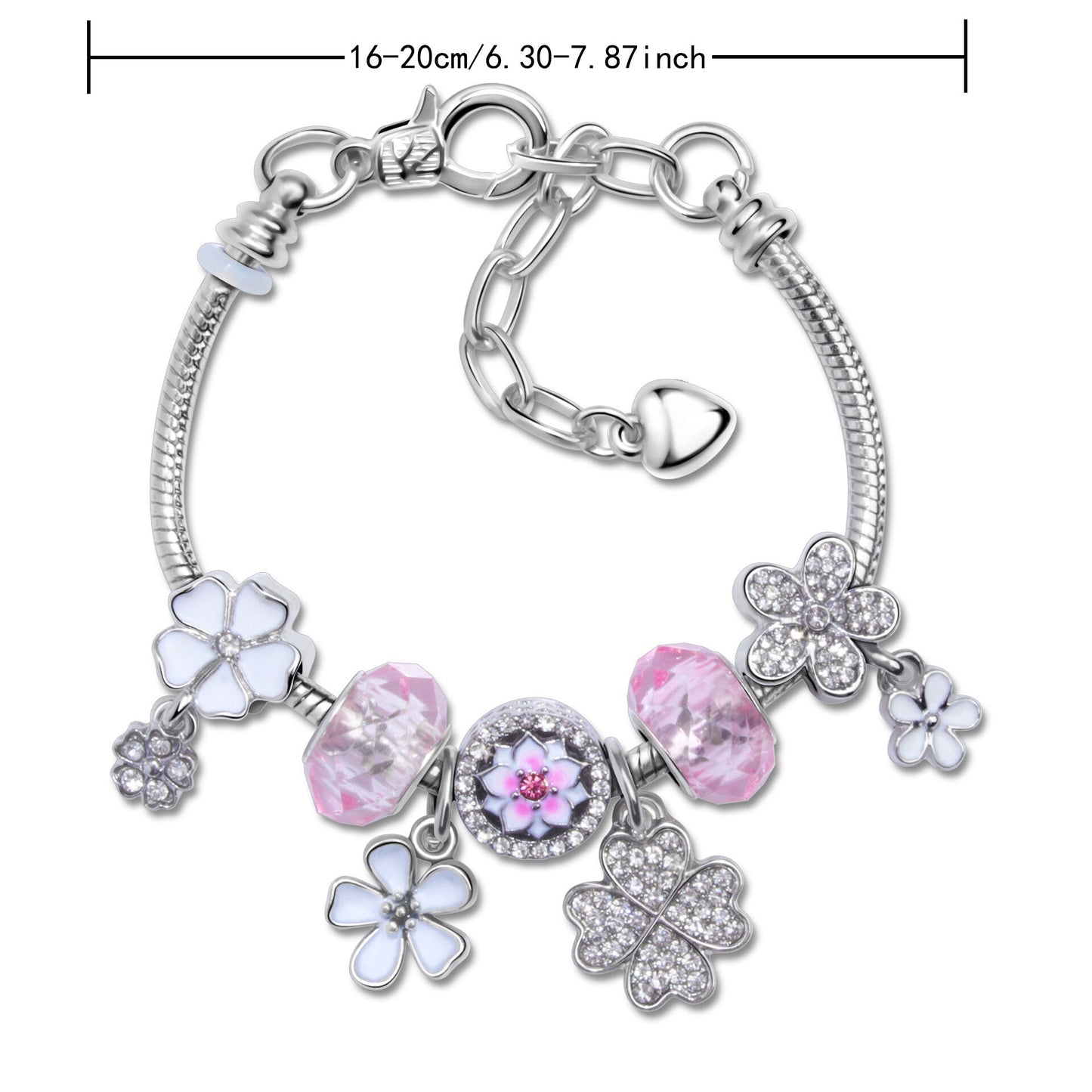 Chic Camellia Bead Charm DIY Bracelet with Crystal(pink flower-20cm) V1132-NSSL60-PINK FLOWER-20
