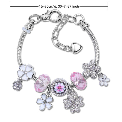 Chic Camellia Bead Charm DIY Bracelet with Crystal(pink flower-20cm) V1132-NSSL60-PINK FLOWER-20
