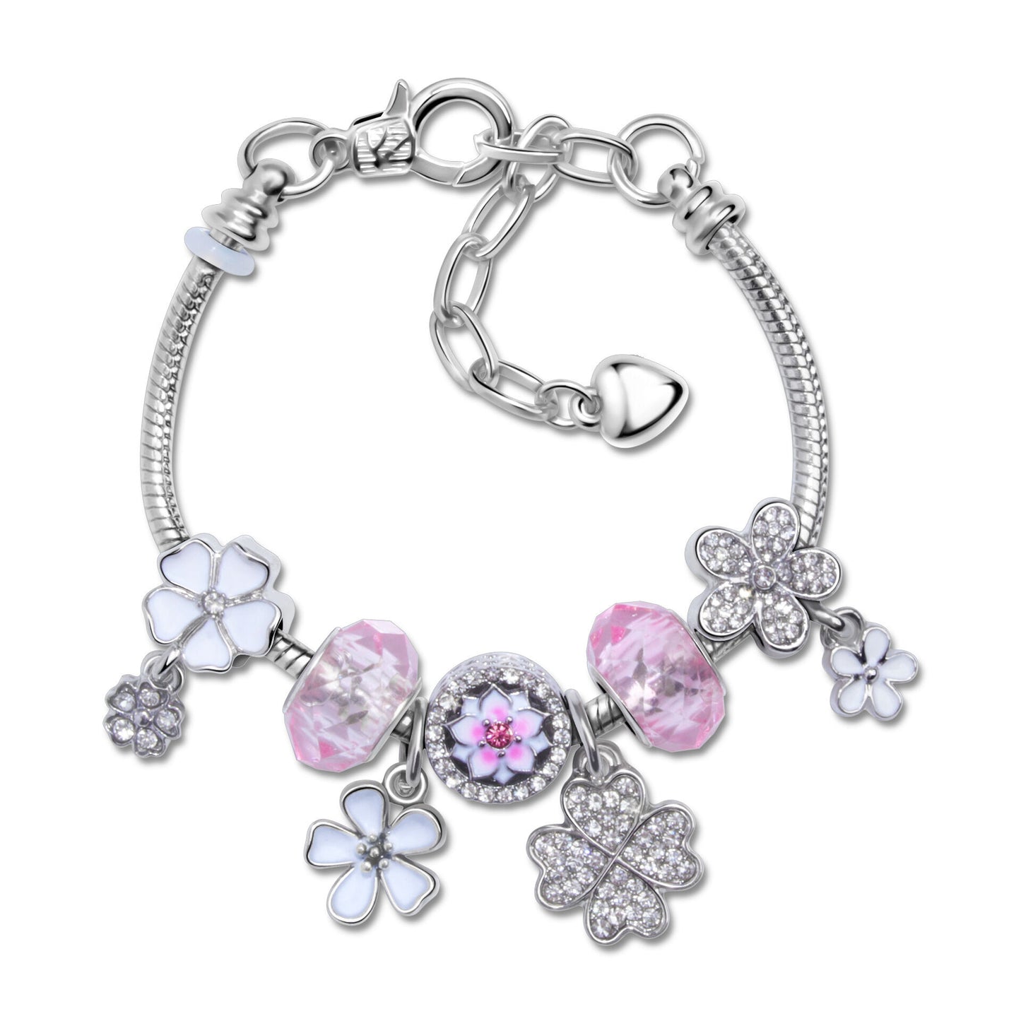 Chic Camellia Bead Charm DIY Bracelet with Crystal(white flower-16cm) V1132-NSSL60-WHITE FLOWER-16