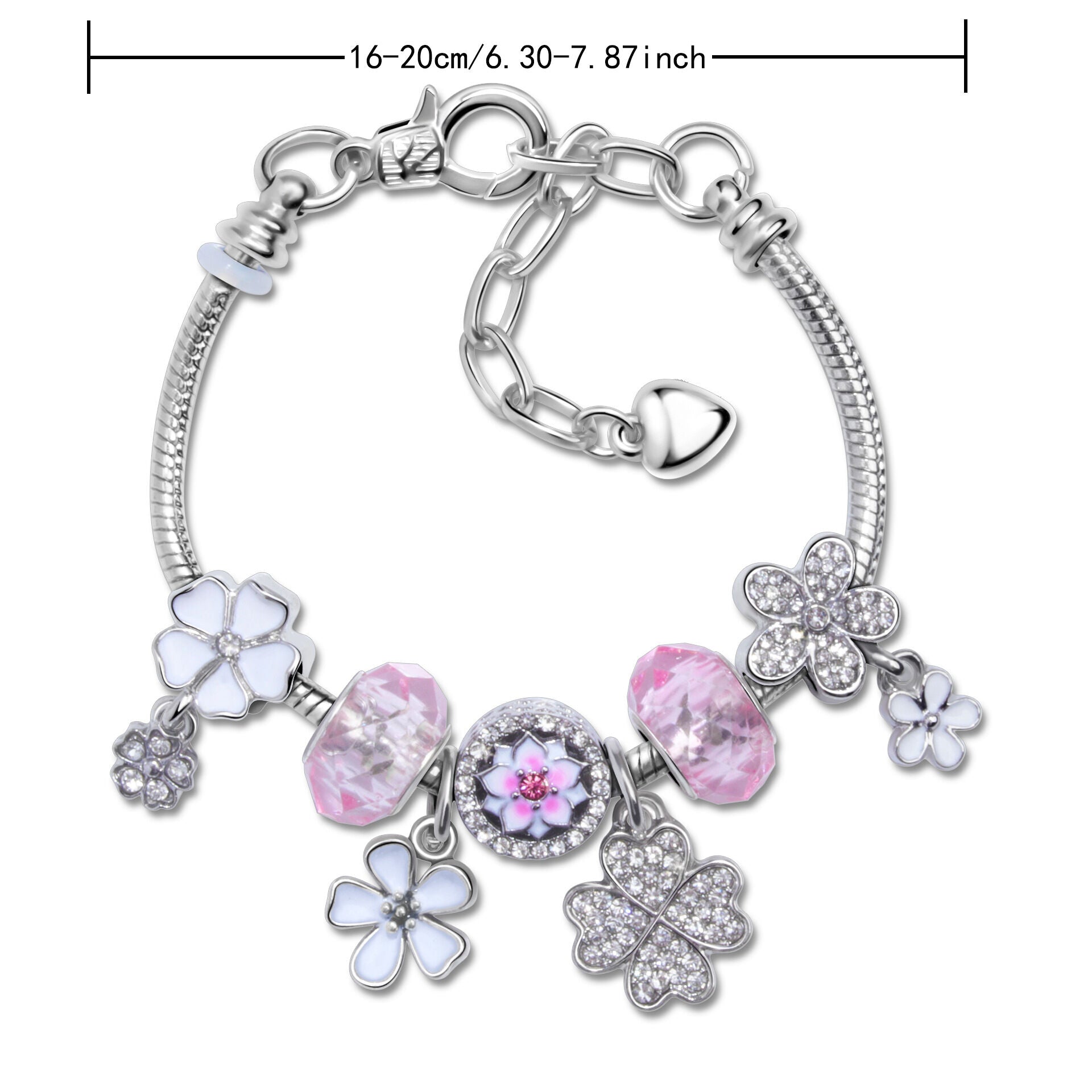 Chic Camellia Bead Charm DIY Bracelet with Crystal(white flower-17cm) V1132-NSSL60-WHITE FLOWER-17
