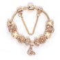 Rose Gold Crystal Charm Bracelet with Clover, Heart, Triangle Beads & Heart Pendant(18cm) V1132-NSSL63-18