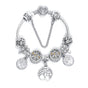 Vintage Silver Tree of Life CZ Four - Leaf Clover Charm Bead DIY Bracelet, Retro Style(20cm) V1132-NSSL66-20