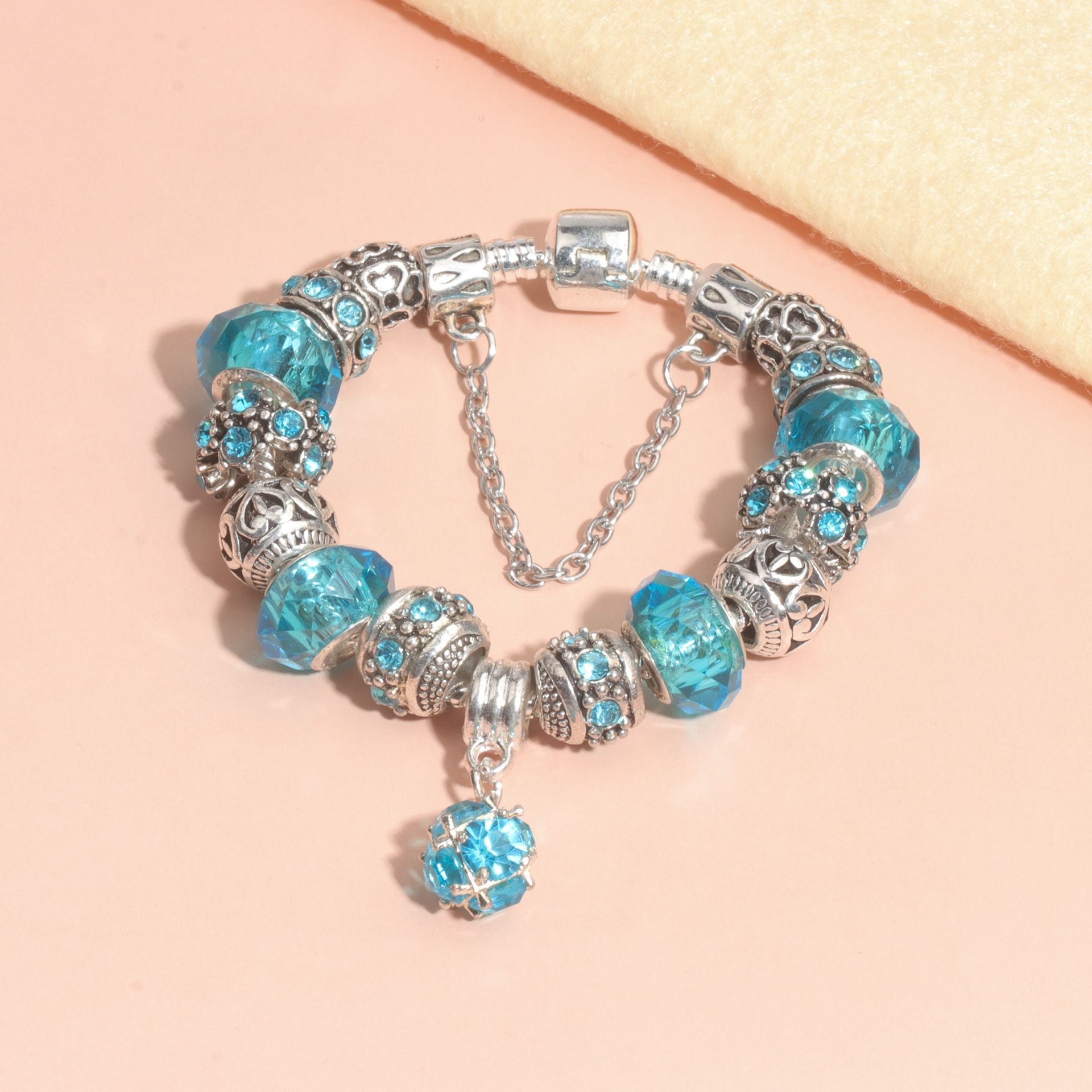 Ethnic Crystal Bead DIY Bracelet blue Alloy Electroplated Big Bead Bracelet(17cm) V1132-NSSL69-BLUE-17