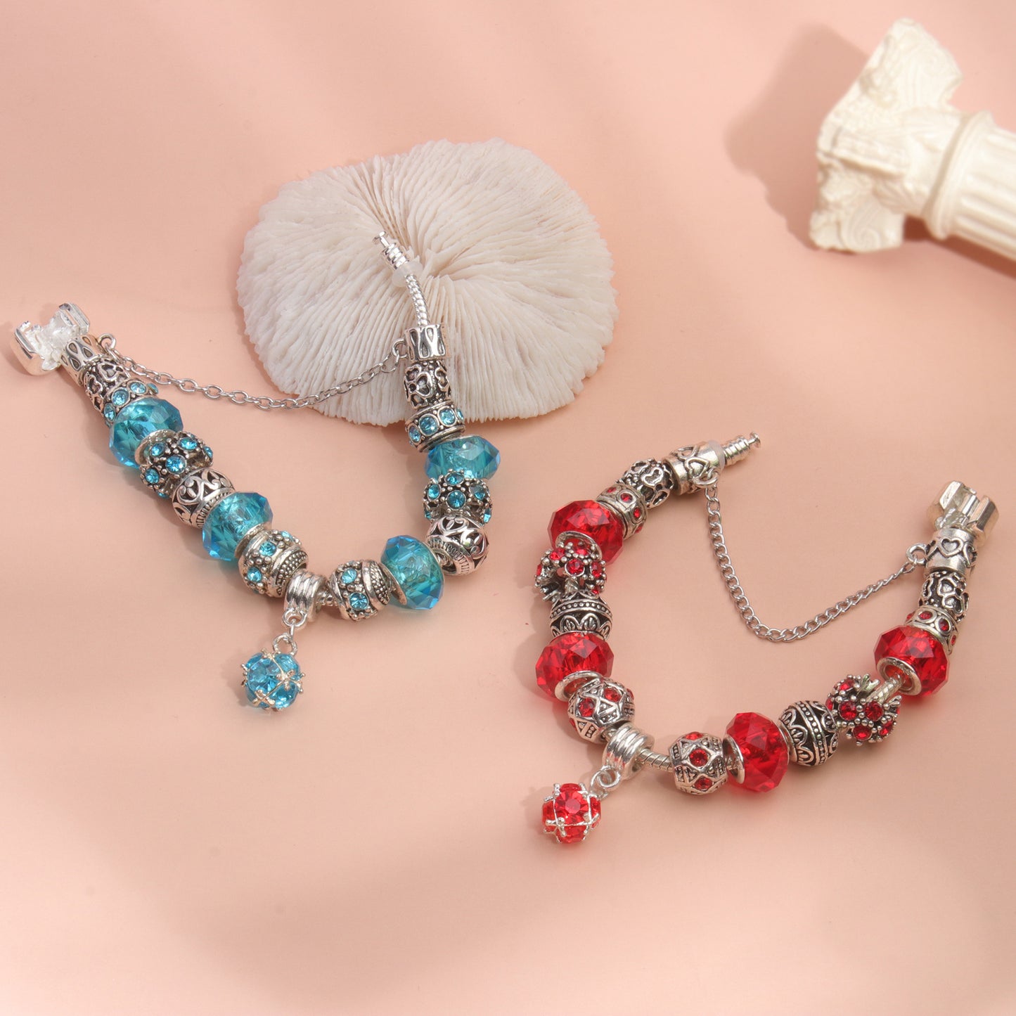 Ethnic Crystal Bead DIY Bracelet blue Alloy Electroplated Big Bead Bracelet(17cm) V1132-NSSL69-BLUE-17