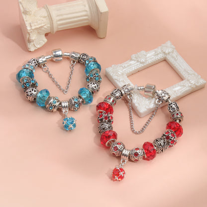Ethnic Crystal Bead DIY Bracelet blue Alloy Electroplated Big Bead Bracelet(18cm) V1132-NSSL69-BLUE-18