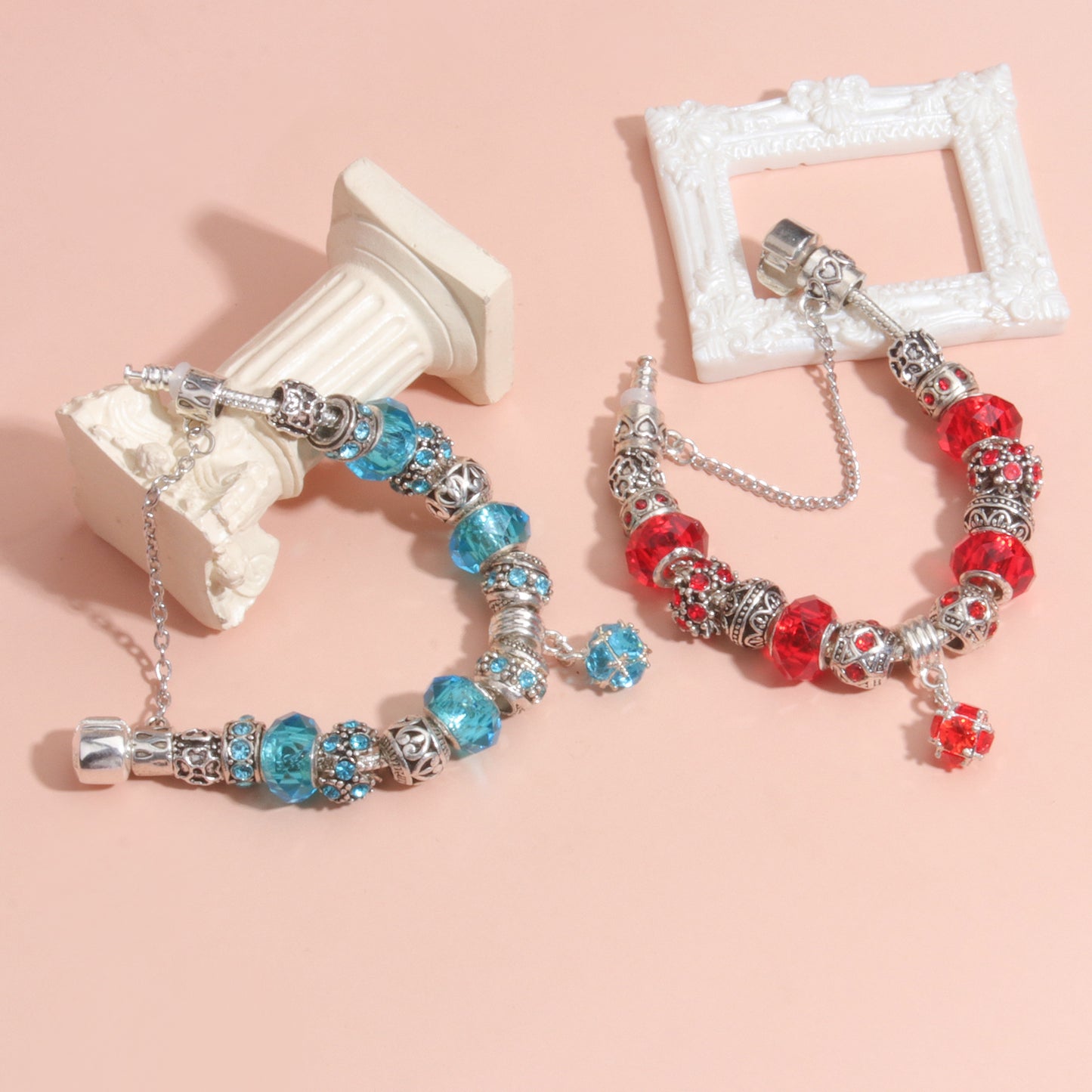 Ethnic Crystal Bead DIY Bracelet blue Alloy Electroplated Big Bead Bracelet(19cm) V1132-NSSL69-BLUE-19