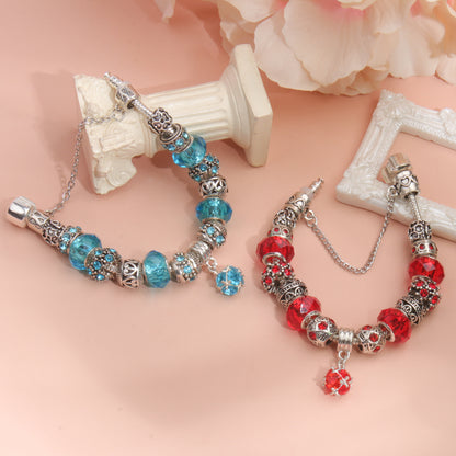 Ethnic Crystal Bead DIY Bracelet blue Alloy Electroplated Big Bead Bracelet(19cm) V1132-NSSL69-BLUE-19