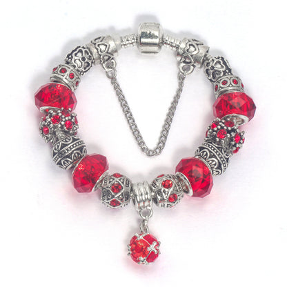 Ethnic Crystal Bead DIY Bracelet Red Alloy Electroplated Big Bead Bracelet(18cm) V1132-NSSL69-RED-18
