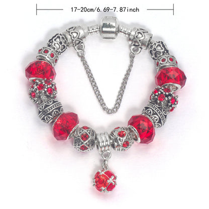 Ethnic Crystal Bead DIY Bracelet Red Alloy Electroplated Big Bead Bracelet(18cm) V1132-NSSL69-RED-18