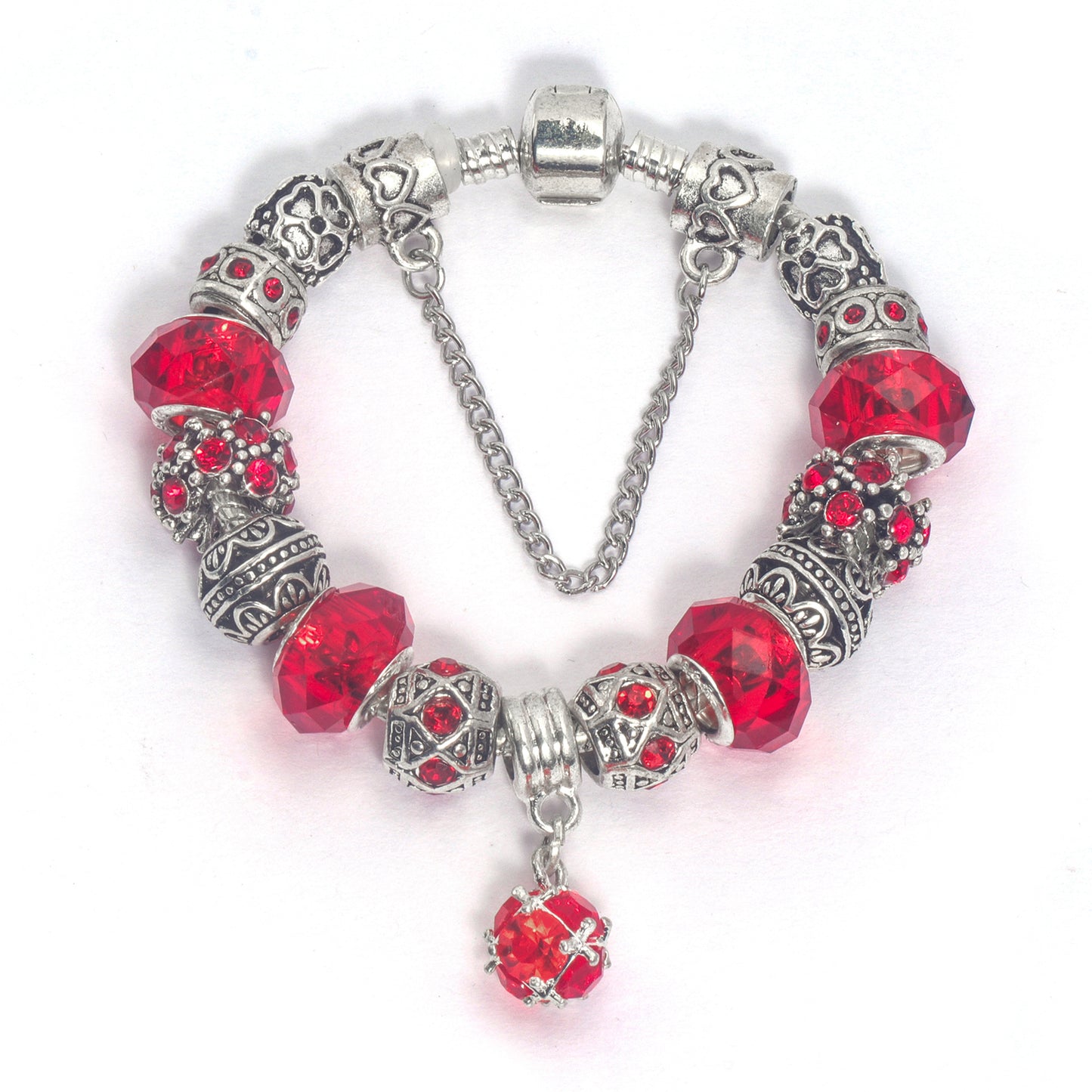 Ethnic Crystal Bead DIY Bracelet Red Alloy Electroplated Big Bead Bracelet(19cm) V1132-NSSL69-RED-19