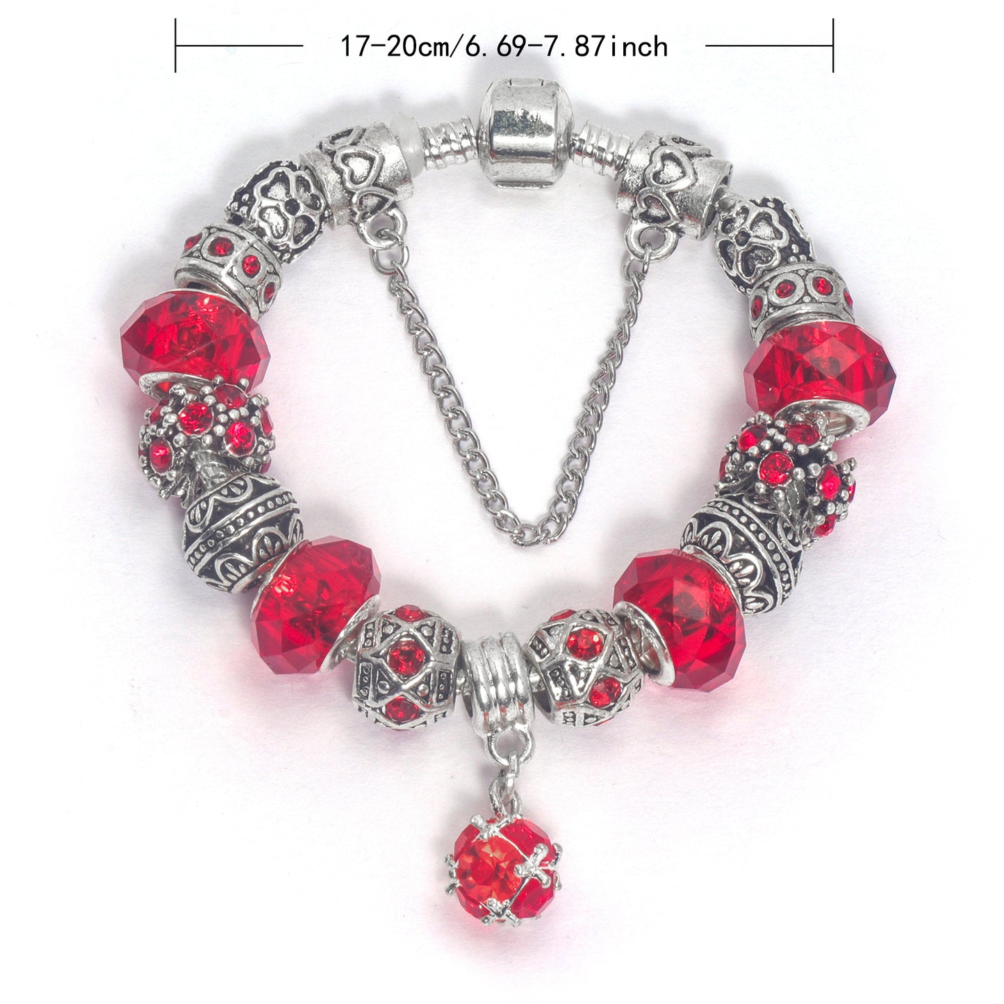Ethnic Crystal Bead DIY Bracelet Red Alloy Electroplated Big Bead Bracelet(19cm) V1132-NSSL69-RED-19