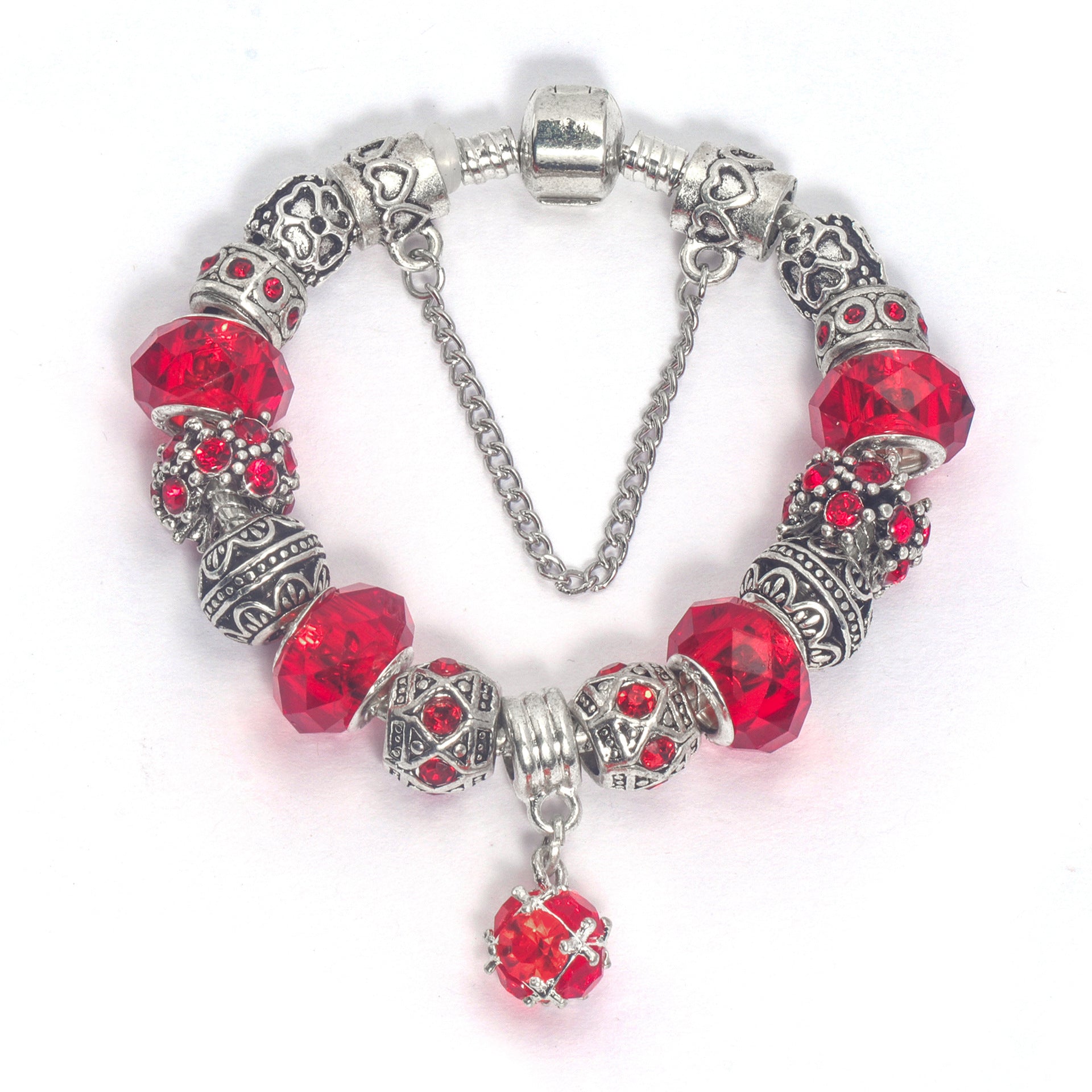 Ethnic Crystal Bead DIY Bracelet Red Alloy Electroplated Big Bead Bracelet(20cm) V1132-NSSL69-RED-20