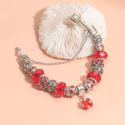 Ethnic Crystal Bead DIY Bracelet Red Alloy Electroplated Big Bead Bracelet(20cm) V1132-NSSL69-RED-20