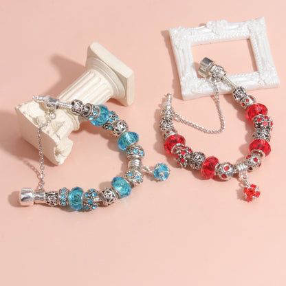 Ethnic Crystal Bead DIY Bracelet Red Alloy Electroplated Big Bead Bracelet(20cm) V1132-NSSL69-RED-20