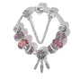 Rose Red Rhinestone Big Hole Beaded Bracelet, Alloy Electroplated(17cm) V1132-NSSL70-17