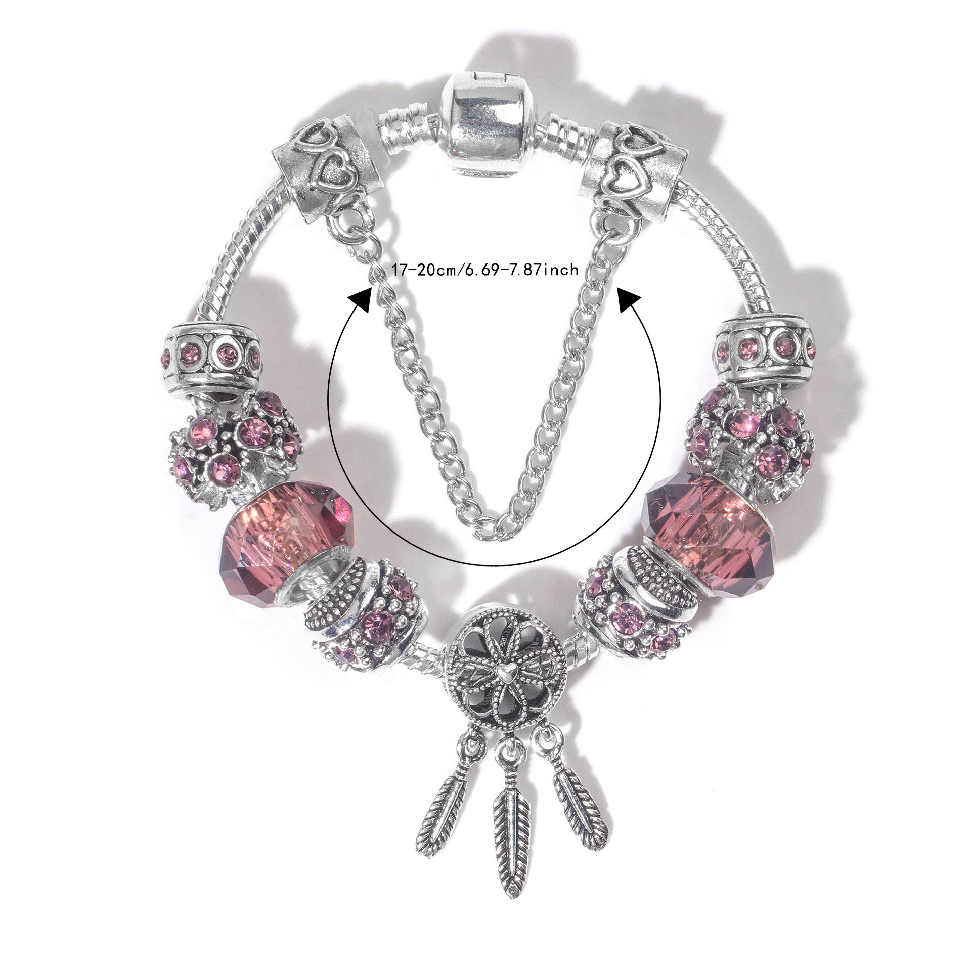 Rose Red Rhinestone Big Hole Beaded Bracelet, Alloy Electroplated(19cm) V1132-NSSL70-19