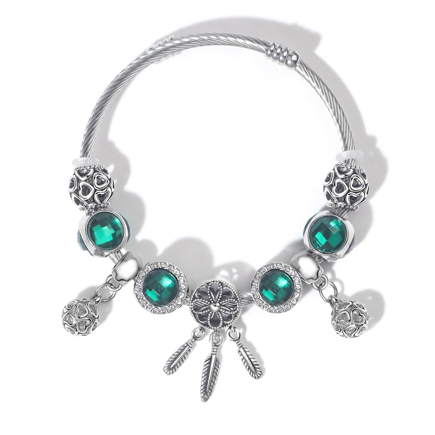 Luxury Light Green Emerald Crystal Hollow Heart Beaded DIY Bracelet(18cm) V1132-NSSL71-18