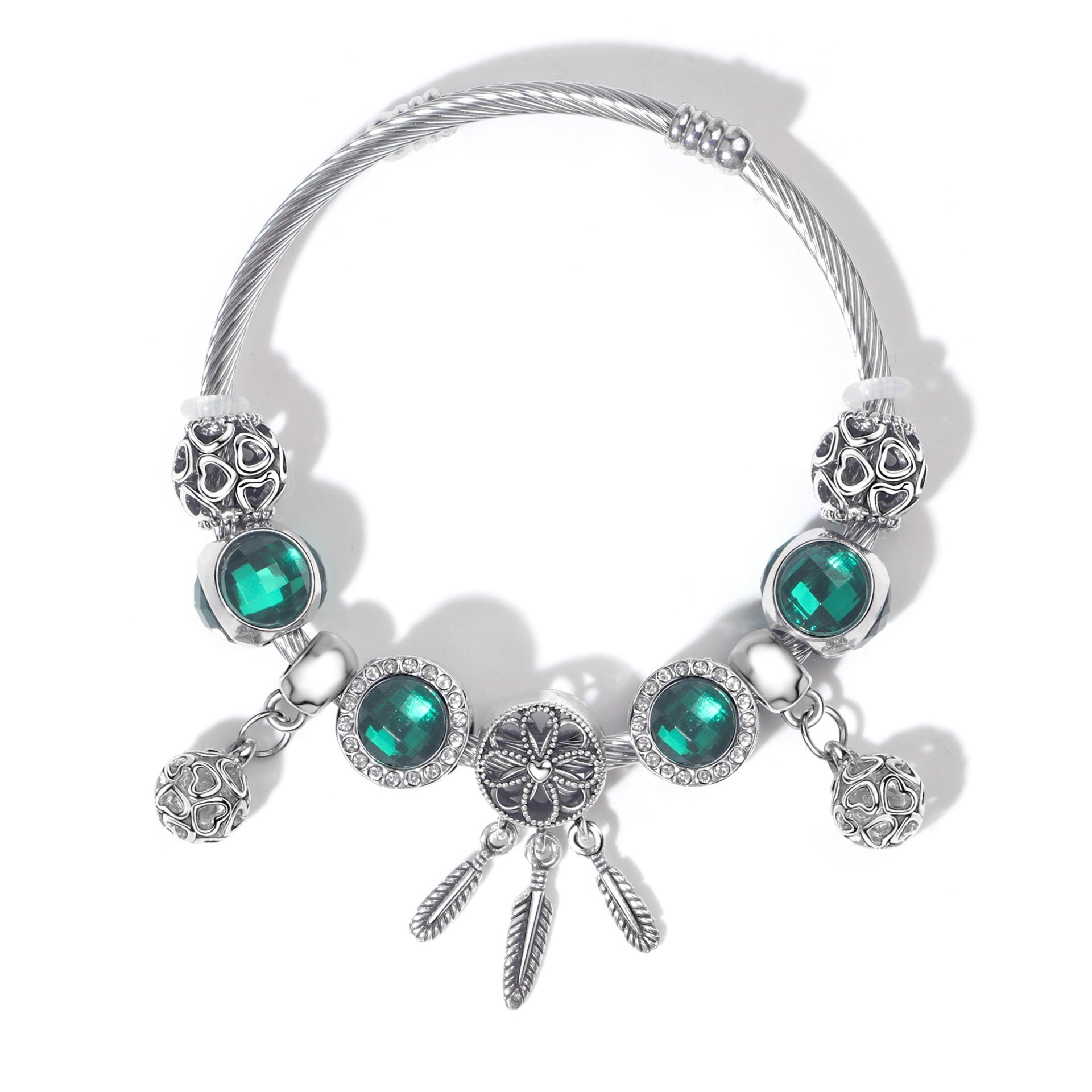Luxury Light Green Emerald Crystal Hollow Heart Beaded DIY Bracelet(18cm) V1132-NSSL71-18