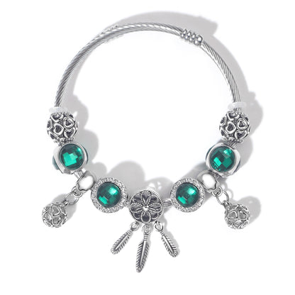Luxury Light Green Emerald Crystal Hollow Heart Beaded DIY Bracelet(18cm) V1132-NSSL71-18