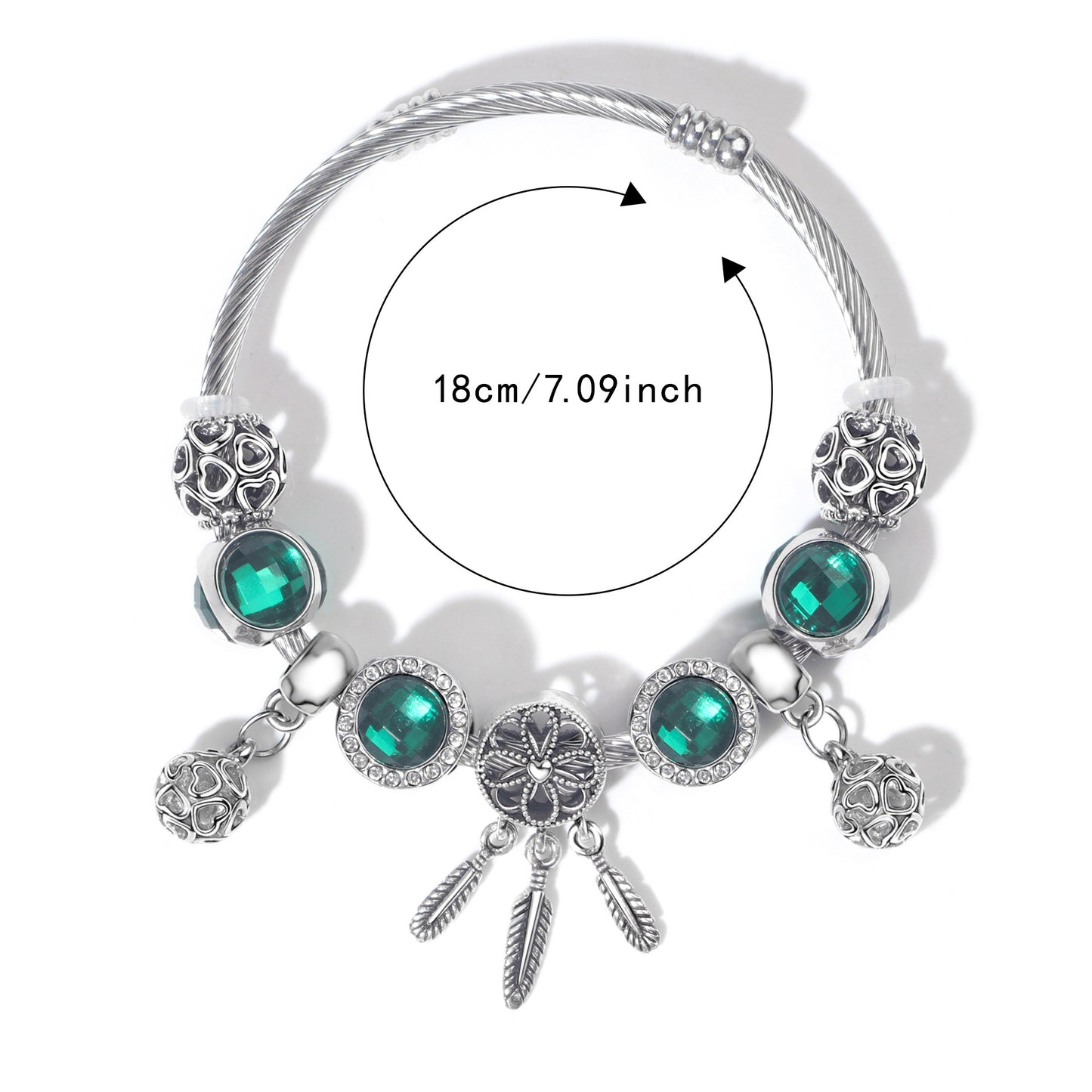 Luxury Light Green Emerald Crystal Hollow Heart Beaded DIY Bracelet(18cm) V1132-NSSL71-18