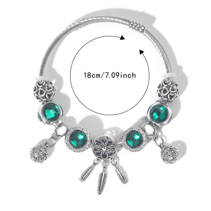 Luxury Light Green Emerald Crystal Hollow Heart Beaded DIY Bracelet(18cm) V1132-NSSL71-18