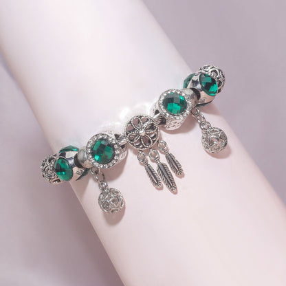 Luxury Light Green Emerald Crystal Hollow Heart Beaded DIY Bracelet(18cm) V1132-NSSL71-18