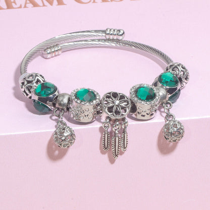 Luxury Light Green Emerald Crystal Hollow Heart Beaded DIY Bracelet(18cm) V1132-NSSL71-18