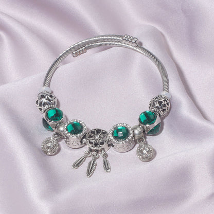 Luxury Light Green Emerald Crystal Hollow Heart Beaded DIY Bracelet(18cm) V1132-NSSL71-18