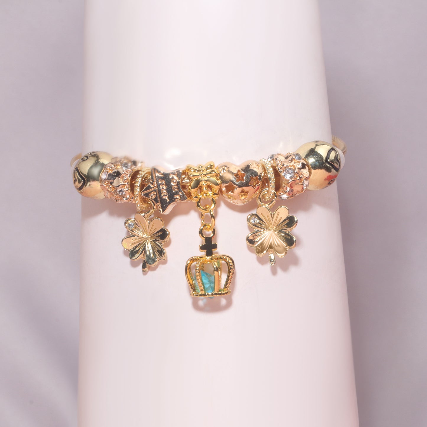 Vintage Love Flower Star Charm Beaded Crown Pendant DIY Open Bangle(18cm) V1132-NSSL74-18