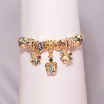Vintage Love Flower Star Charm Beaded Crown Pendant DIY Open Bangle(18cm) V1132-NSSL74-18
