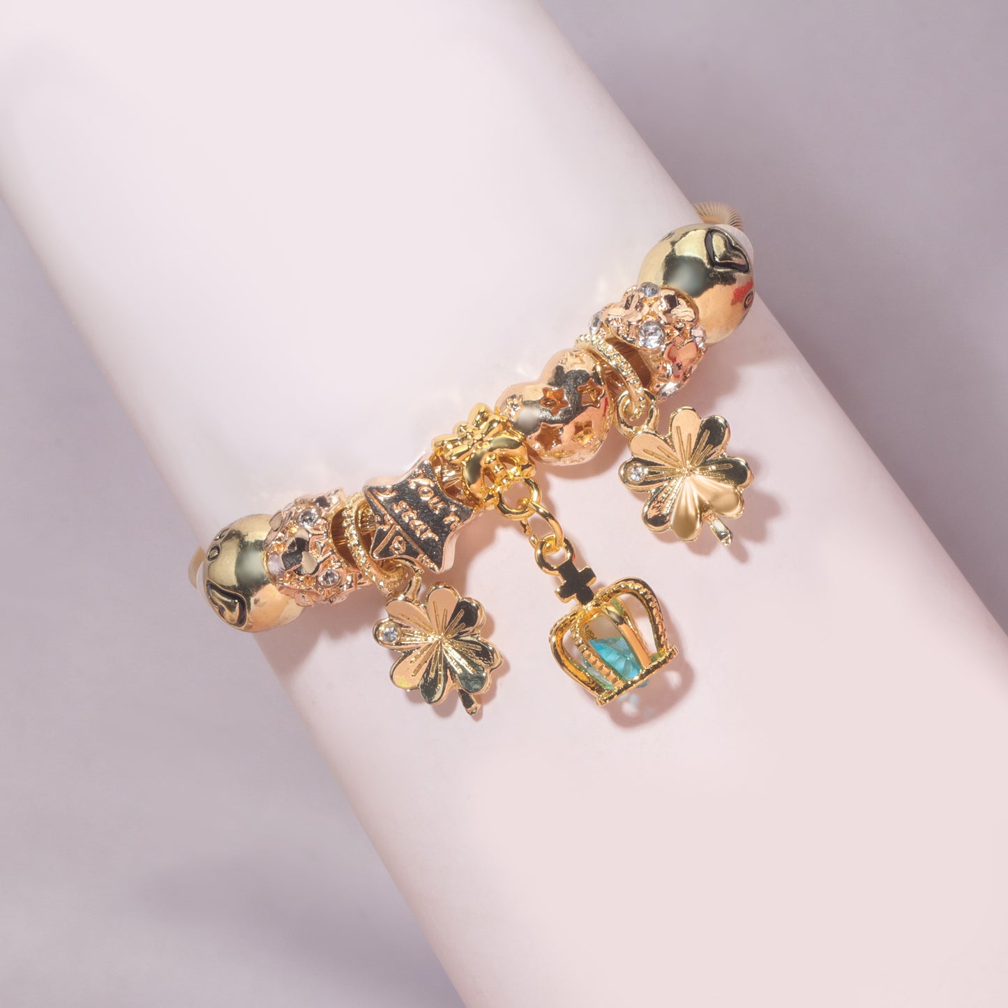 Vintage Love Flower Star Charm Beaded Crown Pendant DIY Open Bangle(18cm) V1132-NSSL74-18