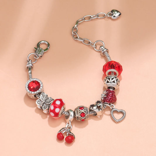 Charm Bracelet with Butterfly & Crystal Heart, Zinc Alloy(red,16cm) V1132-NSSL8-16